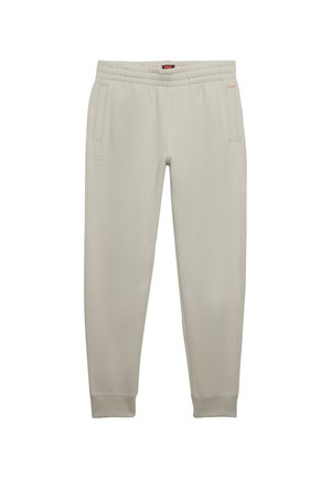 Pantaloni della tuta grigio chiaro realizzati in tessuto morbido, con una vita elastica, due tasche laterali e polsini a costine alle caviglie.