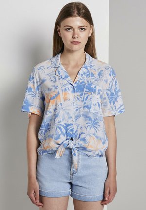 Palmen-Print - Bluse - blue coral palmtree print