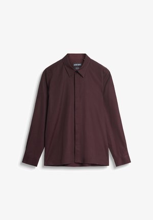 Burgundijska košulja dugih rukava od pamuka, s oblikovanim ovratnikom, prednjim gumbima i ravnim rubom, s ležernim krojem.