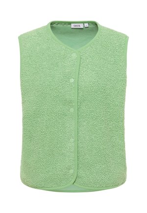 Hellgrüwester ohne Ärmel aus Fleece mit Druckknöpfen in der Mitte und abgerundetem Saum, Größe S von der Marke Cecil.