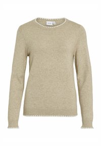 Jersey beige hecho de material suave, con cuello redondo, puños acanalados y detalle de dobladillo en forma de ola.