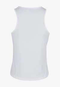 Top sin mangas blanco con un escote redondeado, tejido suave y sin patrones visibles. Diseño sencillo, adecuado para el uso casual.