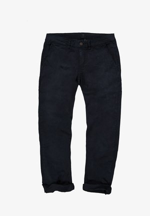 Zwarte katoenen broek met een recht gesneden ontwerp, voorzien van een knoopsluiting, zijzakken en opgerolde cuffs voor een casual uitstraling.