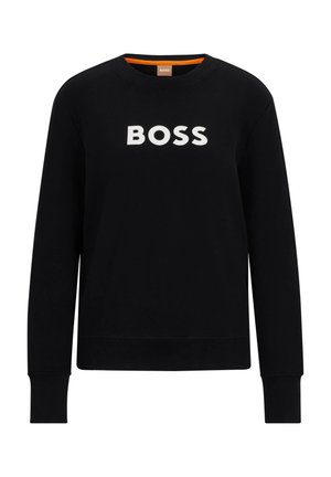 Zwarte sweatshirt van katoen, met het woord "BOSS" in vetgedrukte witte letters over de borst. Ronde hals en ribgebreide manchetten.
