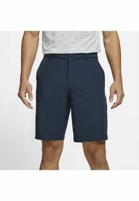 Mörkblå shorts, skräddarsydd passform, tillverkade av lättviktig tyg. Har slät front och sidofickor, med fållad nederkant för en ren finish.