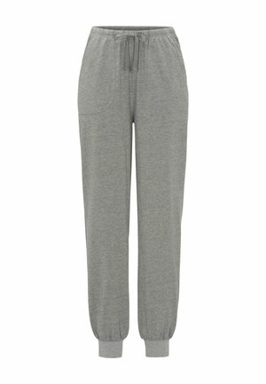 Grijze sweatpants van zachte stof, met een elastische tailleband met trekkoord, twee zijzakken en een boord bij de enkels.