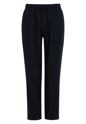 Sorte, letvægtsbukser med elastisk talje og snor. Har to påsyede lommer foran og lige ben-design.