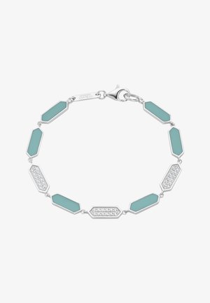 Silberarmband mit abwechselnden türkis- und kristallbesetzten sechseckigen Gliedern, mit Karabinerverschluss und Giorgio Martello Gravur.