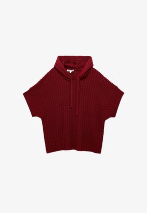 Kortærmet, bordeaux hoodie med et struktureret, ribbet mønster. Har en snøre og en afslappet pasform. Blødt, strikmateriale.