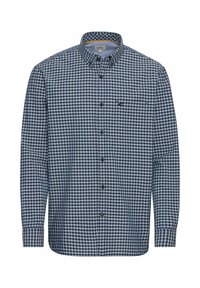 Camicia a quadri con bottoni, caratterizzata da un motivo blu e bianco, maniche lunghe, colletto e taschino sul petto. Realizzata in tessuto intrecciato.