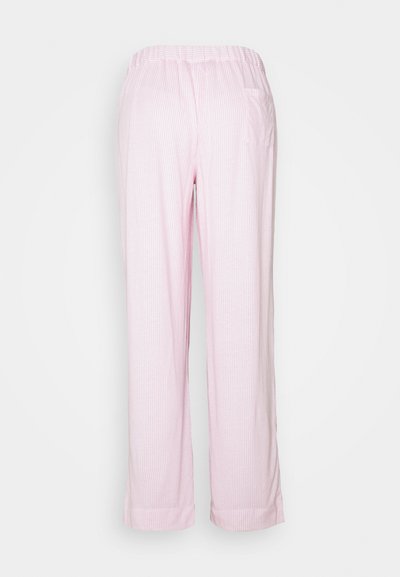 Pantalons de pyjama rayés roses, avec une taille élastique, des jambes droites et une poche latérale. Fabriqués en tissu doux avec une texture sans plis.