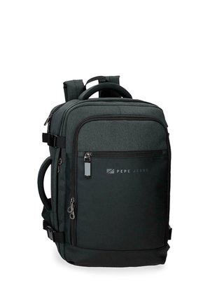Mochila Pepe Jeans negra y gris oscuro con múltiples compartimentos con cremallera y correas acolchadas para los hombros.