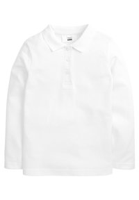 Polo a maniche lunghe bianco realizzato in cotone, con colletto, patta con tre bottoni e finitura in tessuto texturizzato.