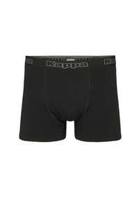 Čierne bavlnené boxerky s priliehavým strihom. Majú šedý pás s logom "Kappa", posilnené švy a hladkú textúru.