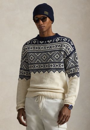 PATTERNED COTTON-CASHMERE SWEATER - Πουλόβερ - cream