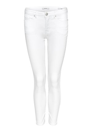 Jeans skinny blancs en mélange de coton, avec une fermeture à bouton, des poches cousues et une texture lisse. Le design est ajusté et épuré.
