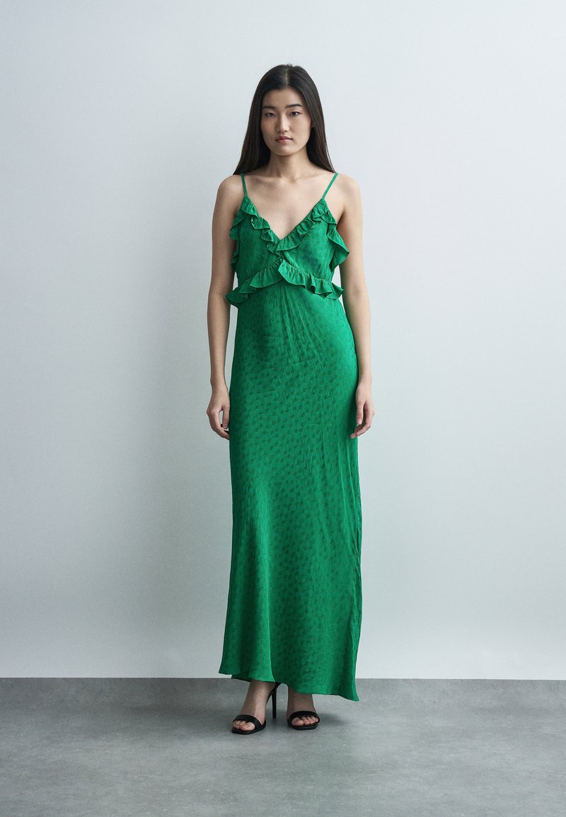 green sandro dress Long-sleeved maxi in for Women neck Straps Fitted top with ruffles and under sandro RECOUPE - Cocktail dress