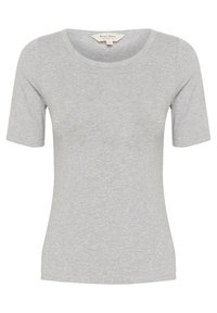 Grijze t-shirt met korte mouwen in een zacht katoenmix, met een ronde hals en een aansluitende pasvorm, met een subtiele textuur en minimale naden.