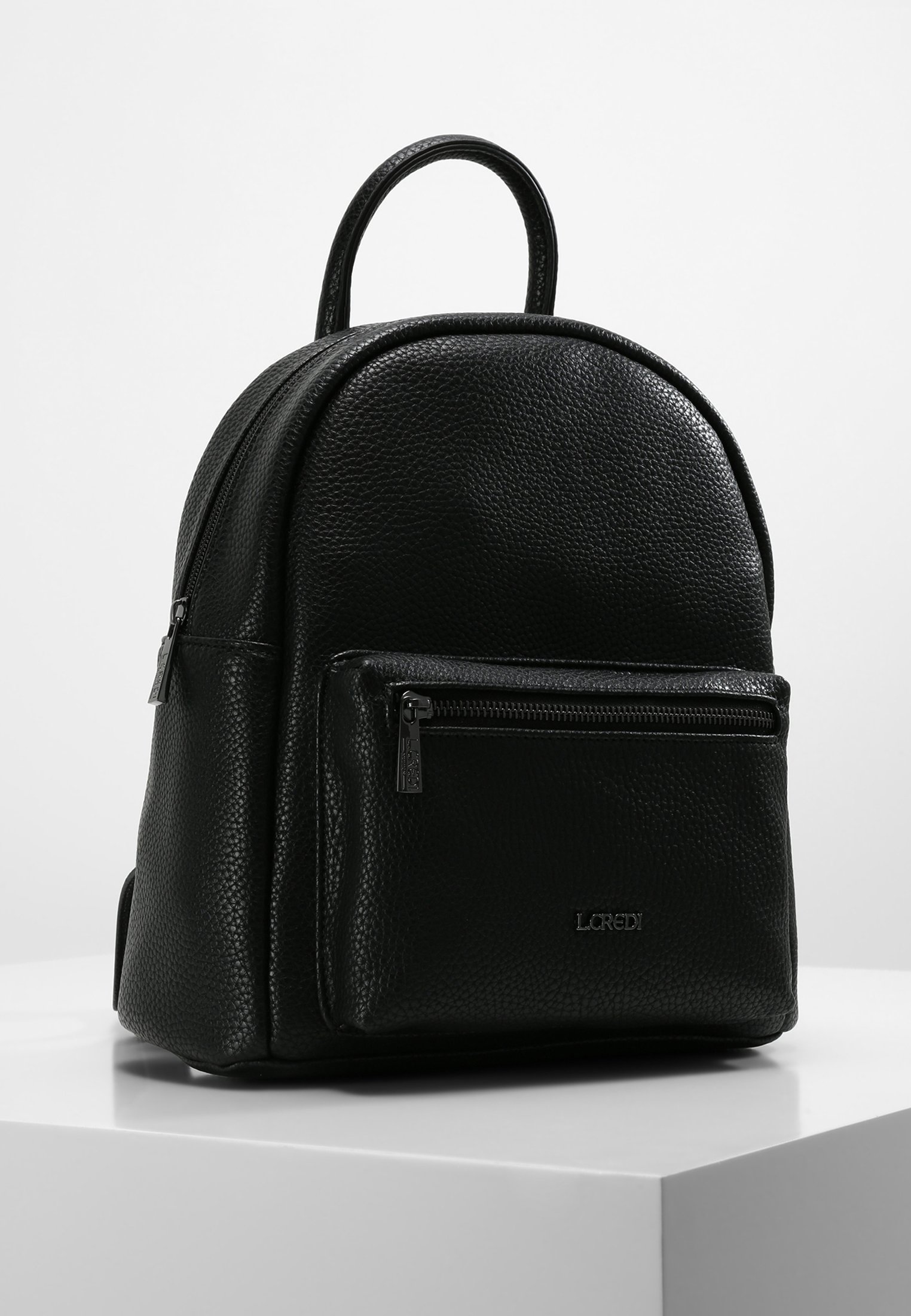 L.CREDI Convertible Leather Backpack Messenger in Black Pebbled Black Leather Backpack with Front Zip Pocket - L.Credi main image 2