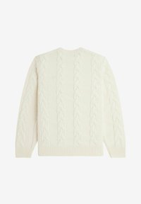 Maglione crema a maglia cable-knit, con un motivo testurizzato e colletto e polsini a coste. Maniche lunghe e design dalla vestibilità rilassata.