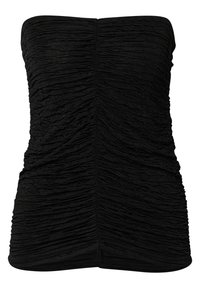 Top negro sin mangas con un diseño texturizado y arrugado, con una silueta ajustada y material elástico para un ajuste ceñido.