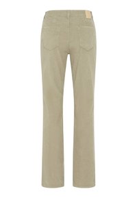 Beige kordfløjls bukser med lige ben, der har en mid-rise talje og to baglommer. Blød tekstur med en glat overflade.