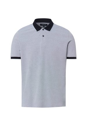 Polo à manches courtes gris clair avec un col et des bordures de manches noirs, doté de deux boutons noirs sur la patte de boutonnage.