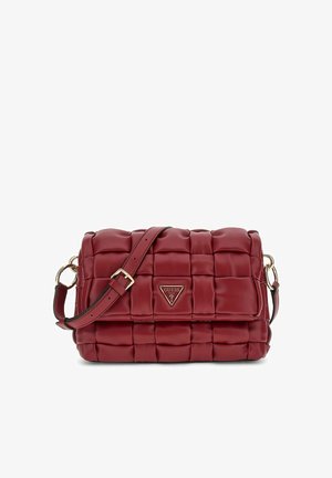 Borsa a tracolla in ecopelle rossa, design trapuntato, hardware in tonalità oro, tracolla regolabile, con logo del marchio sulla parte anteriore.