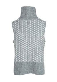 Maglione grigio lavorato a maglia senza maniche con un motivo testurizzato, caratterizzato da accenti grigio chiaro e orlo a costine. Realizzato in una morbida miscela di lana.