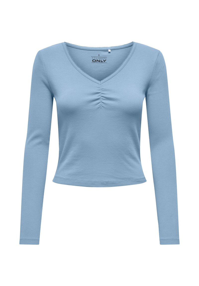 ONLY ONLBETTY LIFE L/S SCALLOP V-NECK - Μπλούζα με μακριά μανίκια - soft chambray