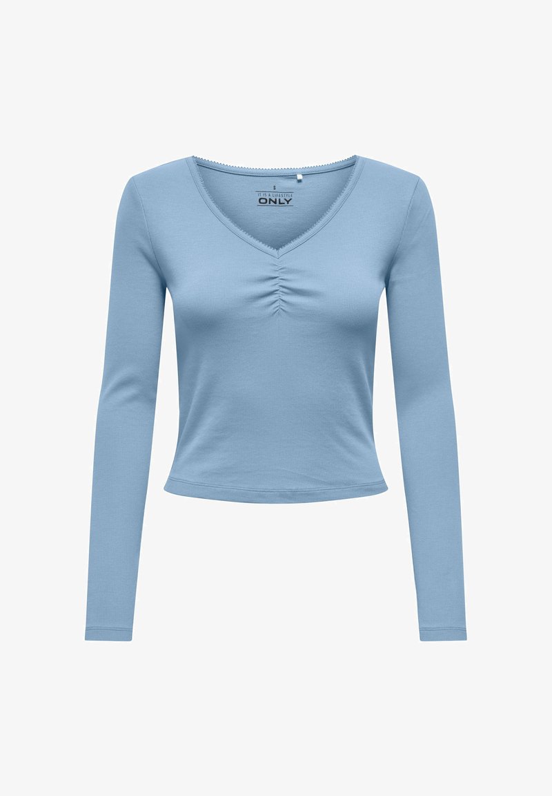 ONLY ONLBETTY LIFE L/S SCALLOP V-NECK - Μπλούζα με μακριά μανίκια - soft chambray