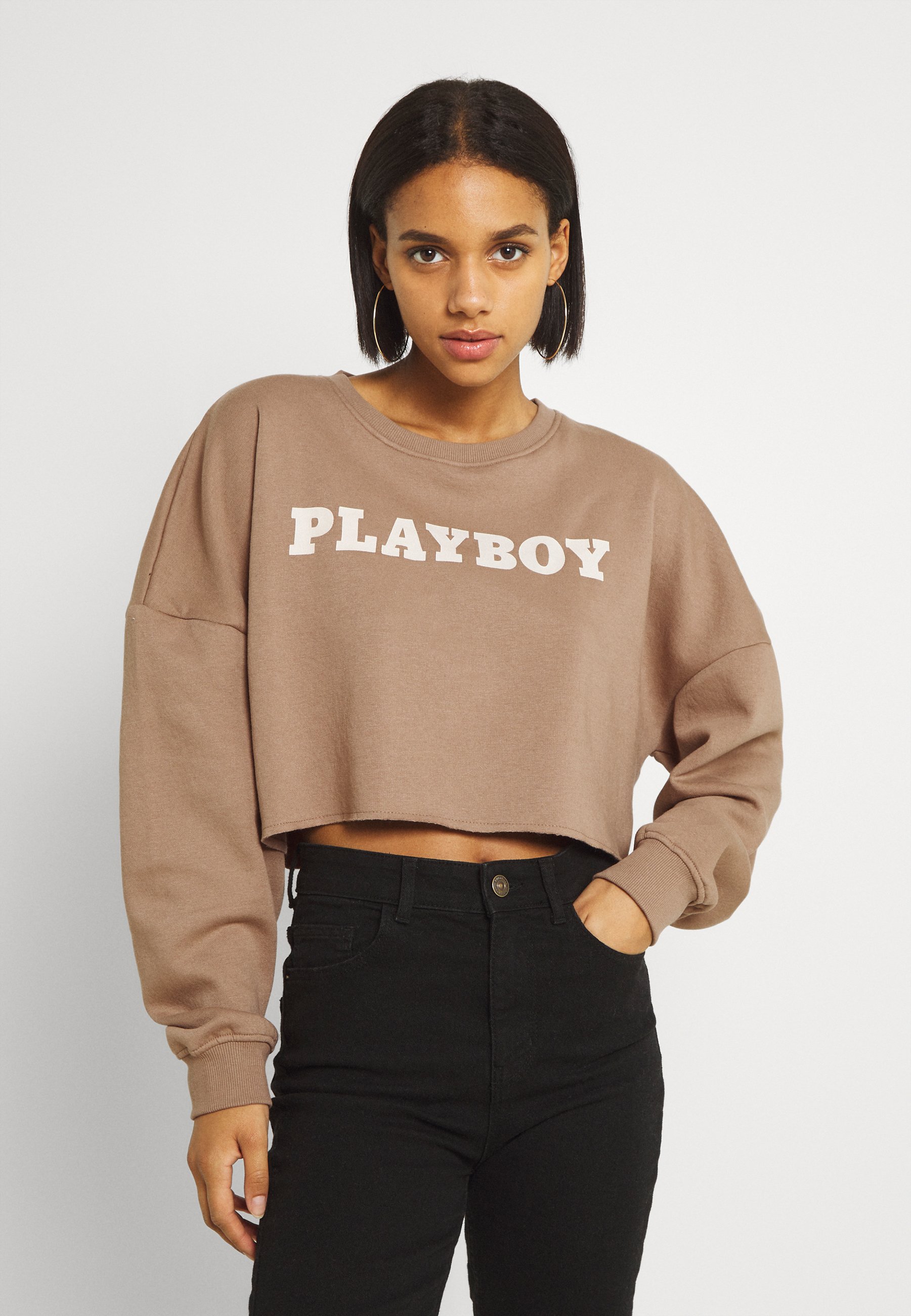 Missguided PLAYBOY LOGO CROP - Sweatshirt - brown/braun