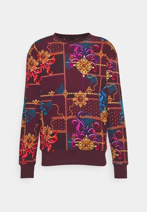 Maroons Sweatshirt mit aufwendigen mehrfarbigen Mustern, mit floralen Designs, goldenen Akzenten und einem klassischen Rundhalsausschnitt.