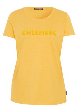 Yellow cotton t-shirt with a round neckline and short sleeves. Features the text "CHIEMSEE" in a slightly darker yellow across the front.
