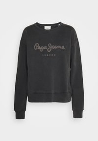Sudadera negra de cuello redondo hecha de algodón, que presenta un logo texturizado "Pepe Jeans LONDON" en strass en la parte frontal. Diseño cropped con puños acanalados.