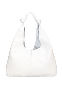 Borsa hobo in pelle bianca con una texture morbida, manico superiore annodato e interno aperto e spazioso. Presenta un dettaglio con cucitura centrale.