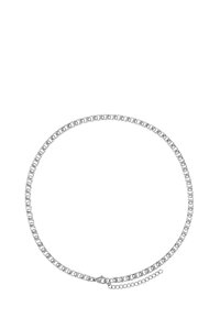 Collana in argento con maglie intrecciate e chiusura a gancio. Presenta una catena regolabile per personalizzare la lunghezza.
