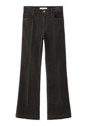 Dark brown corduroy wide-leg pants with front button and pockets, displayed flat on white background.