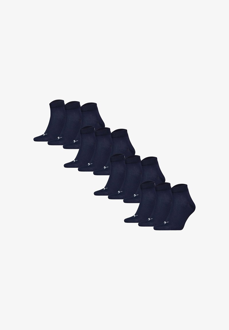 Zestaw 12 par skarpetek do kostki w kolorze granatowym, z prążkowanym mankietem i gładką teksturą, na każdej skarpetce z małym logo.