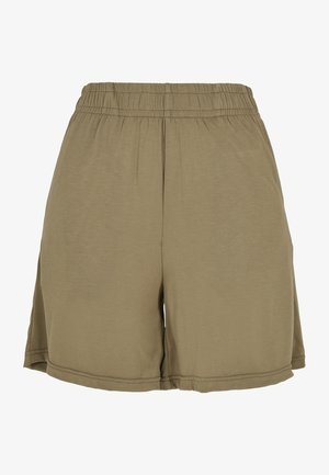 Khaki shorts lavet af blødt stof, med elastisk talje og løstsiddende design, med syede kanter og sidelæg for komfort.