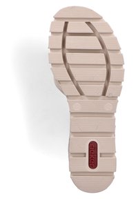 Light beige rubber sole with a textured grip pattern. Manufacturer logo in red centered on the tread. Size marked as 37.