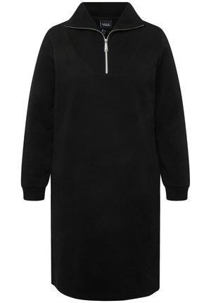 Ulla Popken TROYERKRAGEN REISSVERSCHLUSS LANGARM - Strickkleid - schwarz