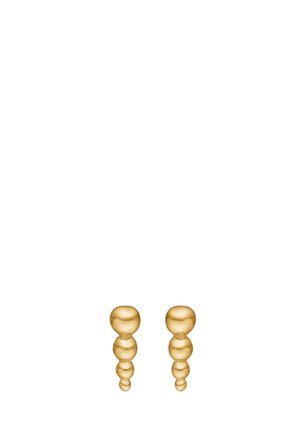 Boucles d’oreilles ton or avec un design gradué comportant quatre perles arrondies reliées diminuant de taille de haut en bas.