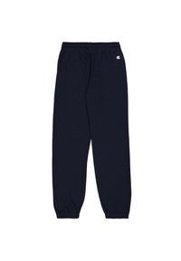 Marineblaue Jogginghosen aus weichem Stoff, mit einem elastischen Bund und gerafften Bündchen, sowie einem kleinen Logo auf der linken oberen Seite.