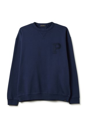 Navyblauer Sweatshirt aus weichem Stoff, mit einem dezenten geprägten Buchstaben "P" auf der Brusttasche, sowie mit gerippten Bündchen und Saum.