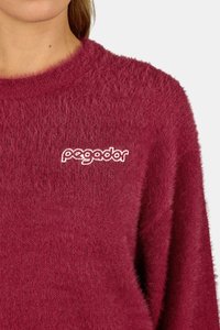 Sweater felpudo burgundy com decote redondo e logótipo "pagador" bordado em branco na área do peito esquerdo. Textura suave e corte descontraído.