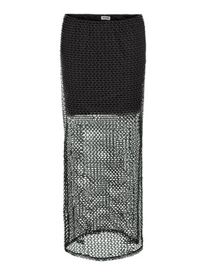 Must kõrge vöökohaga seelik, millel on samaaegselt kuni reie keskpaigani ulatuv sisevooder ja pahkluudeni ulatuv pikk välisvõrgukiht.