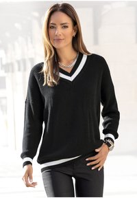 LASCANA V-AUSSCHNITT - Strickpullover - schwarz
