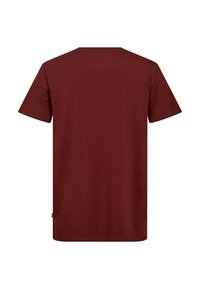 Mørkerød bomulds t-shirt med rund hals, korte ærmer og lige kant. Standard pasform og glat tekstur. Ingen grafik eller dekorationer.