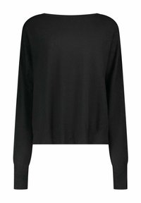 Maglione lungo nero a maniche lunghe in maglia con scollatura a barca e polsini aderenti, progettato per una vestibilità slim.
